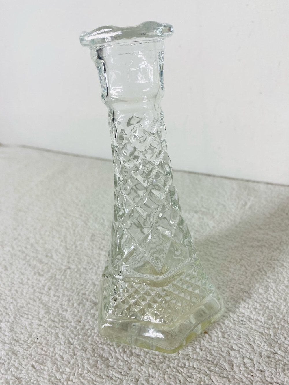 5/$35 Vintage MCM Hexagonal Base Diamond Cut Clear Glass Mini Flower Bud Vase
